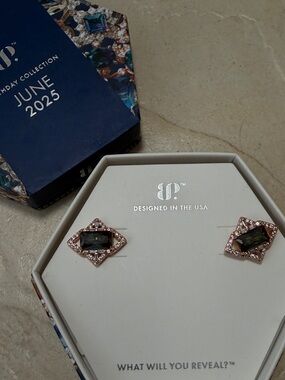 June 2025 Rose Gold Green Crystal Stud Earrings